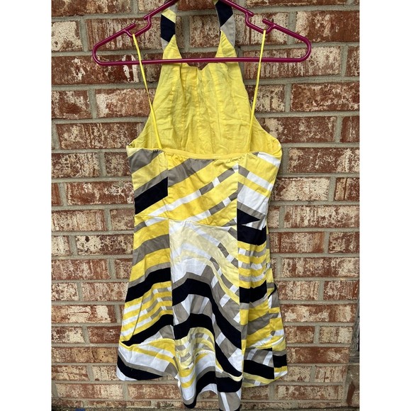 Jessica Simpson Women's Yellow Striped Halter Backless Pleated A-Line Dress 10 - Picture 3 of 11